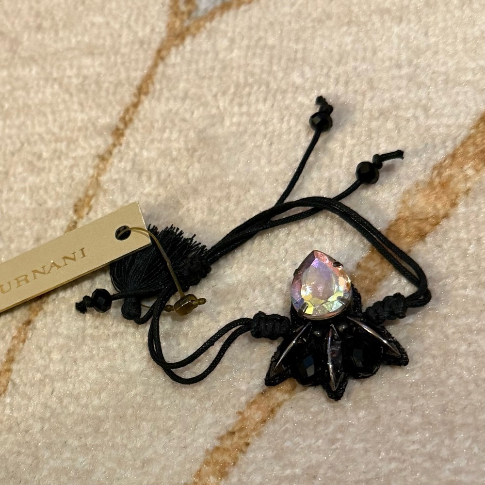 Deepa Gurnani Black Cord Bracelet with Iridescent Teardrop Crystal